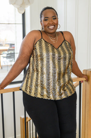 Stayin' Alive V-Neck Sequin Tank in Gold - Moda Aziza